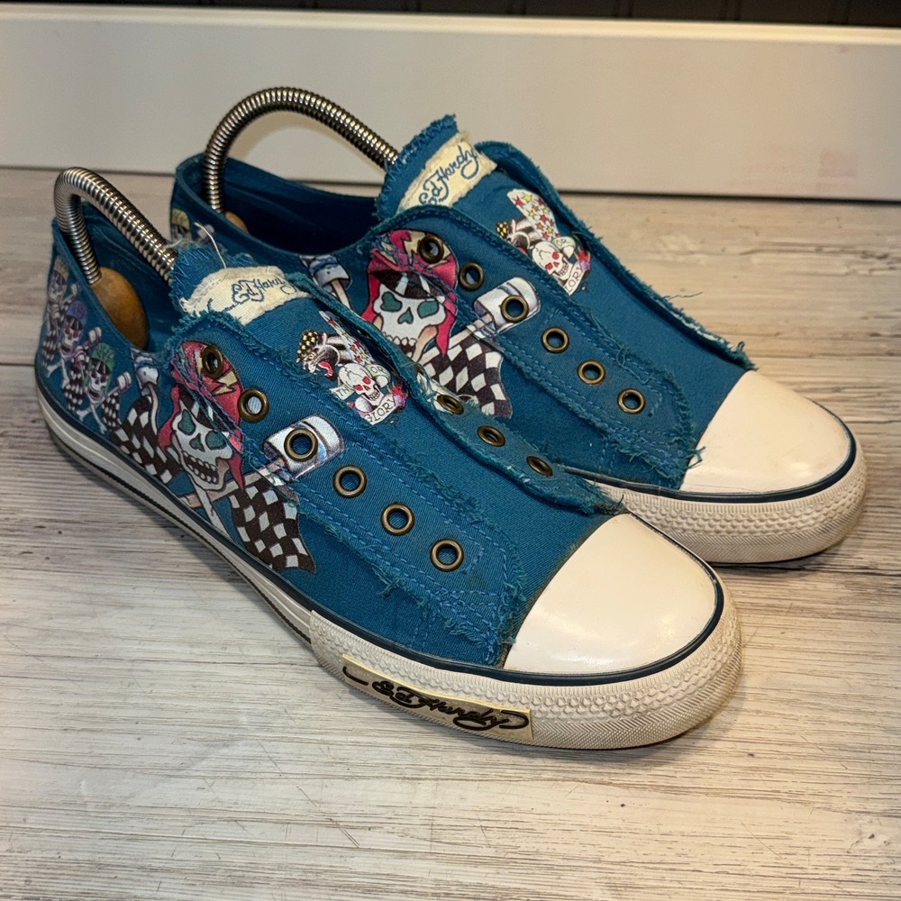 VINTAGE Ed Hardy Shoes Mens 10 Low Top Y2K Laceless‎ Sneakers